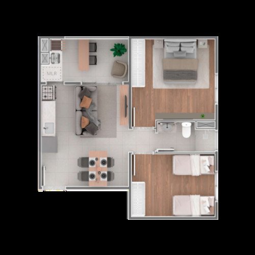 Apartamento de 2 dormit�rios com excelente aproveitamento de espa�o, ideal para quem valoriza praticidade e lazer.