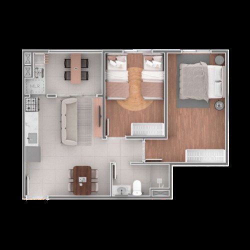 Layout inteligente com 2 dormit�rios, unindo funcionalidade e aconchego em um espa�o bem distribu�do.