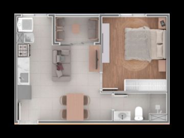Compacto e moderno, o apartamento de 1 dormitrio  ideal para quem deseja o primeiro imvel ou um investimento seguro.