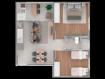 Apartamento de 2 dormitrios com excelente aproveitamento de espao, ideal para quem valoriza praticidade e lazer.