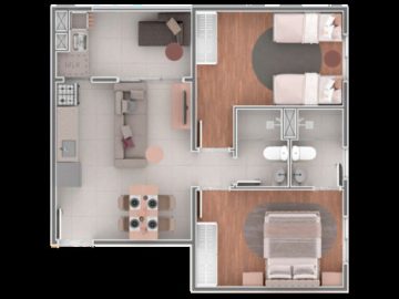 Apartamento com 2 dormitrios, perfeito para quem busca conforto e praticidade, ideal para casais ou pequenas famlias.